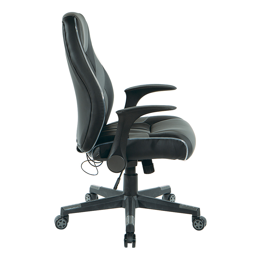 Left View: OSP Home Furnishings - Output Gaming Chair in Black Faux Leather  with Controllable RGB LED Light piping. - Black / Gray