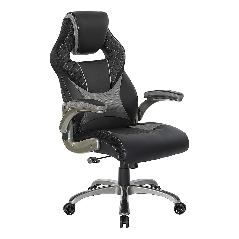 Angle. OSP Home Furnishings - Oversite Gaming Chair in Faux Leather - Gray.