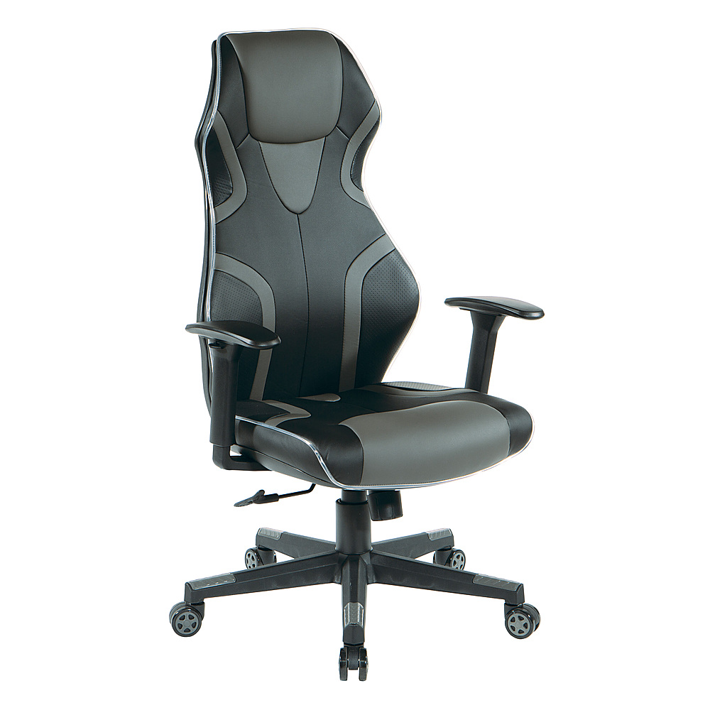 Angle View: OSP Home Furnishings - Rogue Gaming Chair in Black Faux Leather with Grey Trim and Accents with Controllable RGB LED Light Piping. - Black / Grey