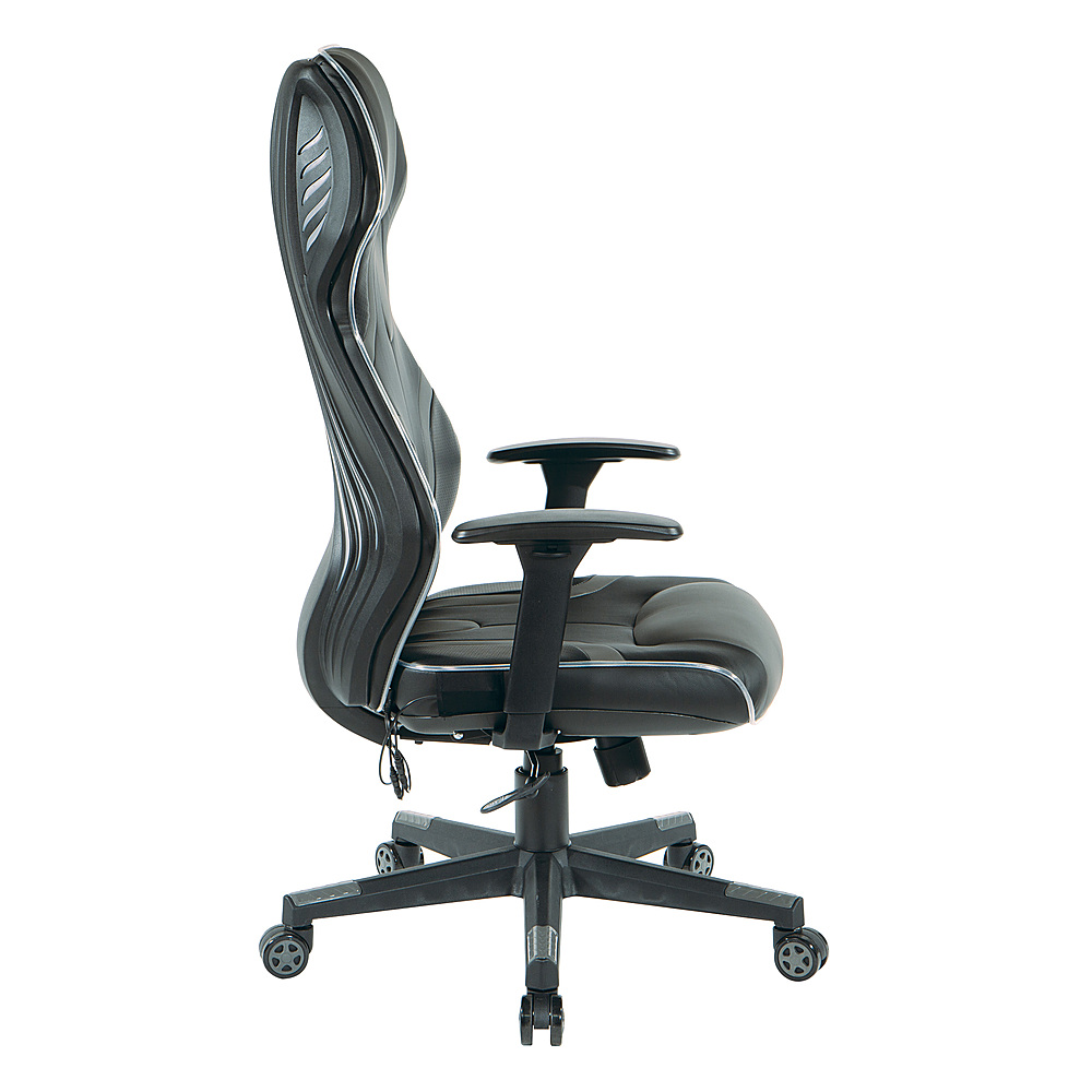 Left View: OSP Home Furnishings - Rogue Gaming Chair in Black Faux Leather with Grey Trim and Accents with Controllable RGB LED Light Piping. - Black / Grey
