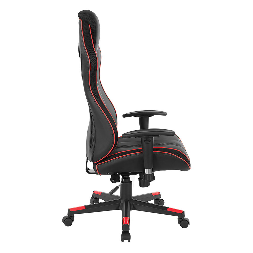 Left View: OSP Home Furnishings - BOA II Gaming Chair in Bonded Leather with Accents - Black and Red