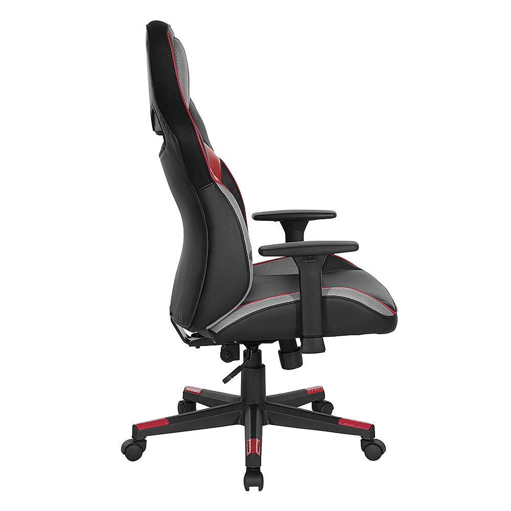 Left View: OSP Home Furnishings - Eliminator Gaming Chair in Faux Leather with Accents - Red