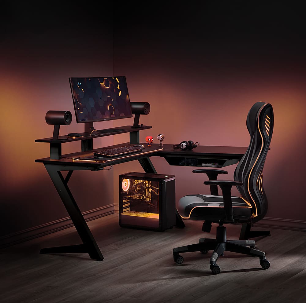 Alt View 12. OSP Home Furnishings - Avatar Battlestation L-Shape Gaming Desk with Carbon Top and Matte Black Legs - Black.