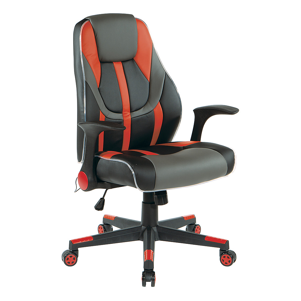Angle View: OSP Home Furnishings - Output Gaming Chair in Black Faux Leather  with Controllable RGB LED Light piping. - Black / Red