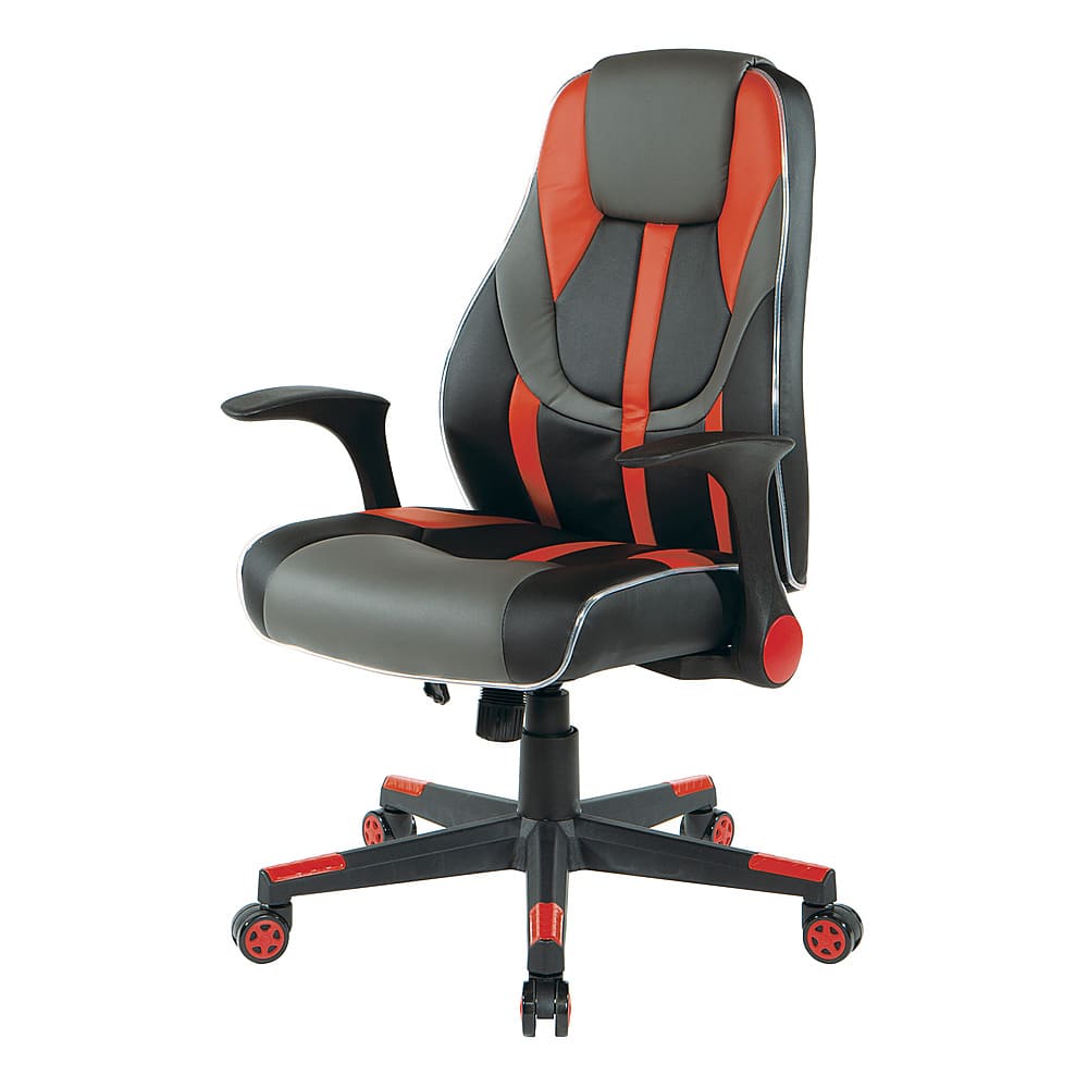 OSP Home Furnishings - Output Gaming Chair in Black Faux Leather with Controllable RGB LED Light piping - Black/Red - Front_Zoom
