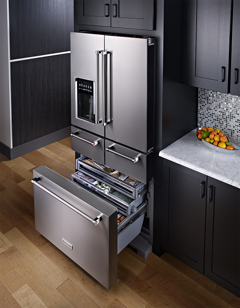Kitchenaid 25 8 Cu Ft 5 Door French Door Refrigerator Stainless Steel Krmf706ess Best Buy