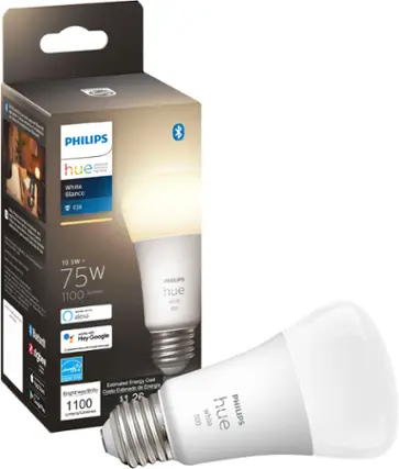 Front. Philips - Hue A19 Bluetooth 75W Smart LED Bulb - White.