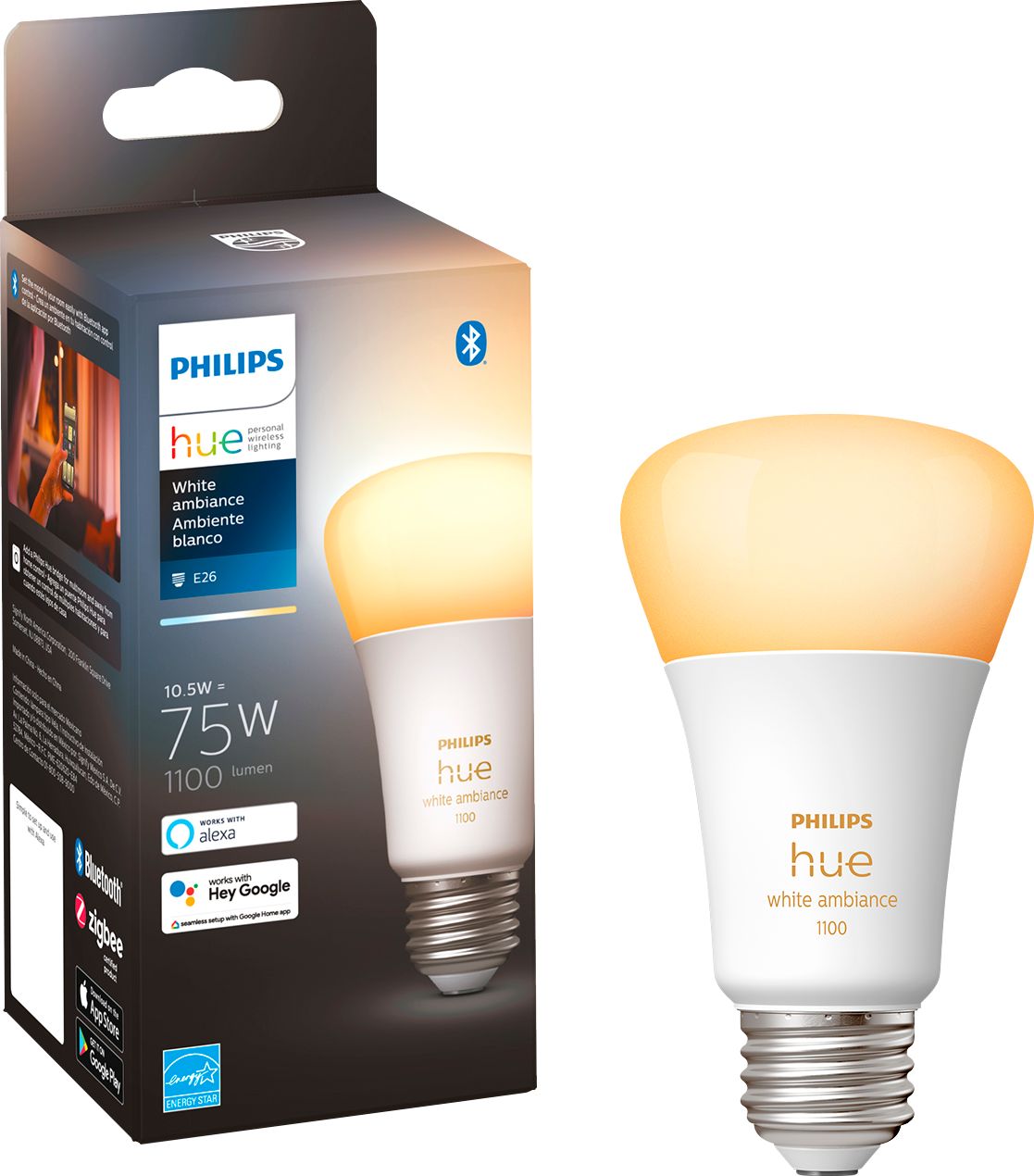 schotel trog boot Philips Hue A19 Bluetooth 75W Smart LED Bulb White Ambiance 563239 - Best  Buy