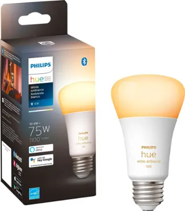 Front. Philips - Hue A19 Bluetooth 75W Smart LED Bulb - White Ambiance.