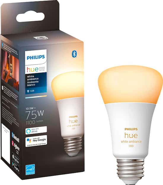 Philips Hue A19 Bluetooth 75W Smart LED Bulb White Ambiance