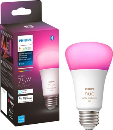 Philips - Hue A19 Bluetooth 75W Smart LED Bulb - White and Color Ambiance