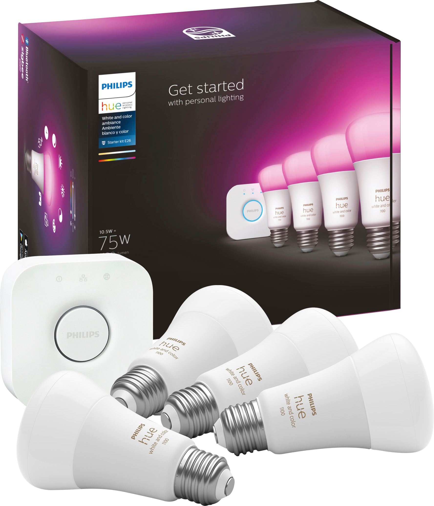 Philips 75W A19 Smart LED Starter Kit White and Color Ambiance 563296 Buy