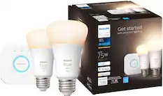 Front. Philips - Hue A19 Bluetooth 75W Smart LED Starter Kit - White.