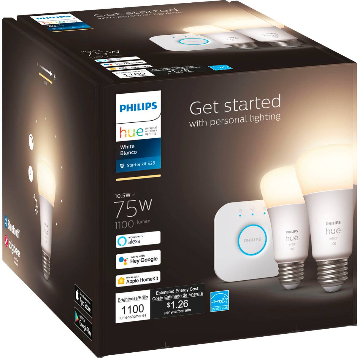 Alt View 12. Philips - Hue A19 Bluetooth 75W Smart LED Starter Kit - White.