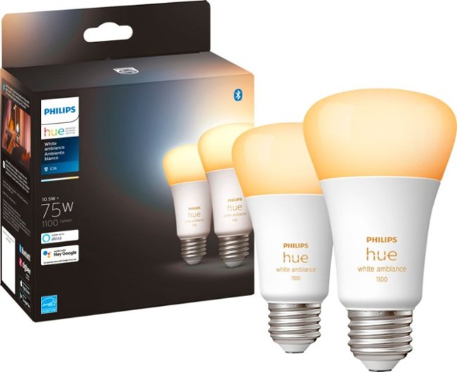 Philips - Hue A19 Bluetooth 75W Smart LED Bulbs (2-Pack) - White Ambiance_0