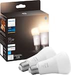 Philips - Hue A19 Bluetooth 75W Smart LED Bulbs (2-Pack) - White