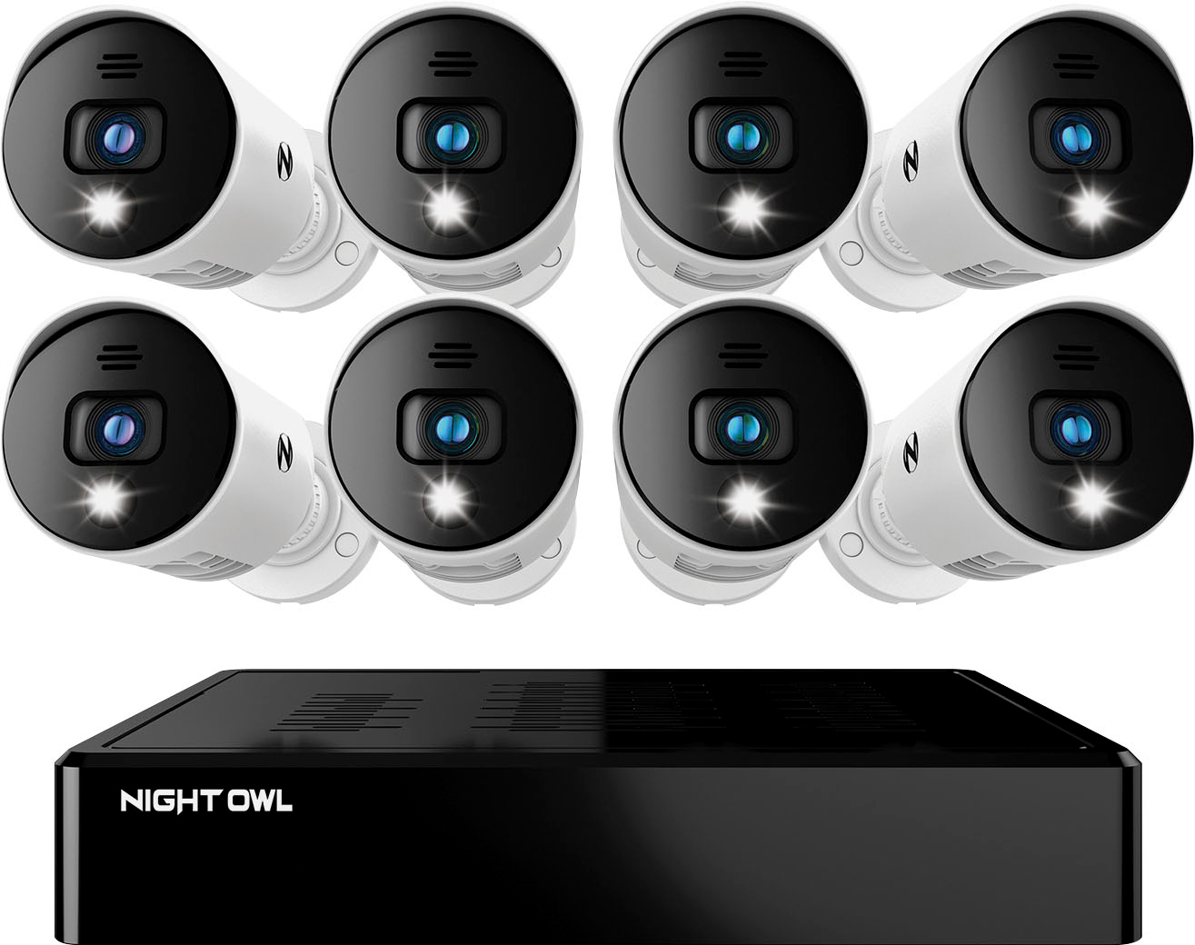 Night Owl - 8 Channel Bluetooth DVR with 8 Wired 1080p HD Spotlight Cameras with Audio and 1TB Hard Drive - White - White