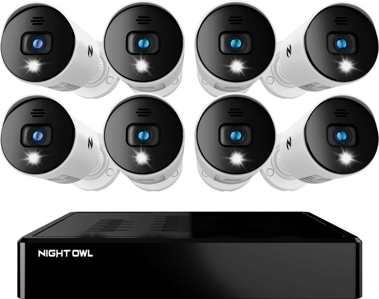 Front. Night Owl - 8-Channel, 8-Camera Indoor/Outdoor Wired 1080p HD 1TB DVR Spotlight Cameras - White.