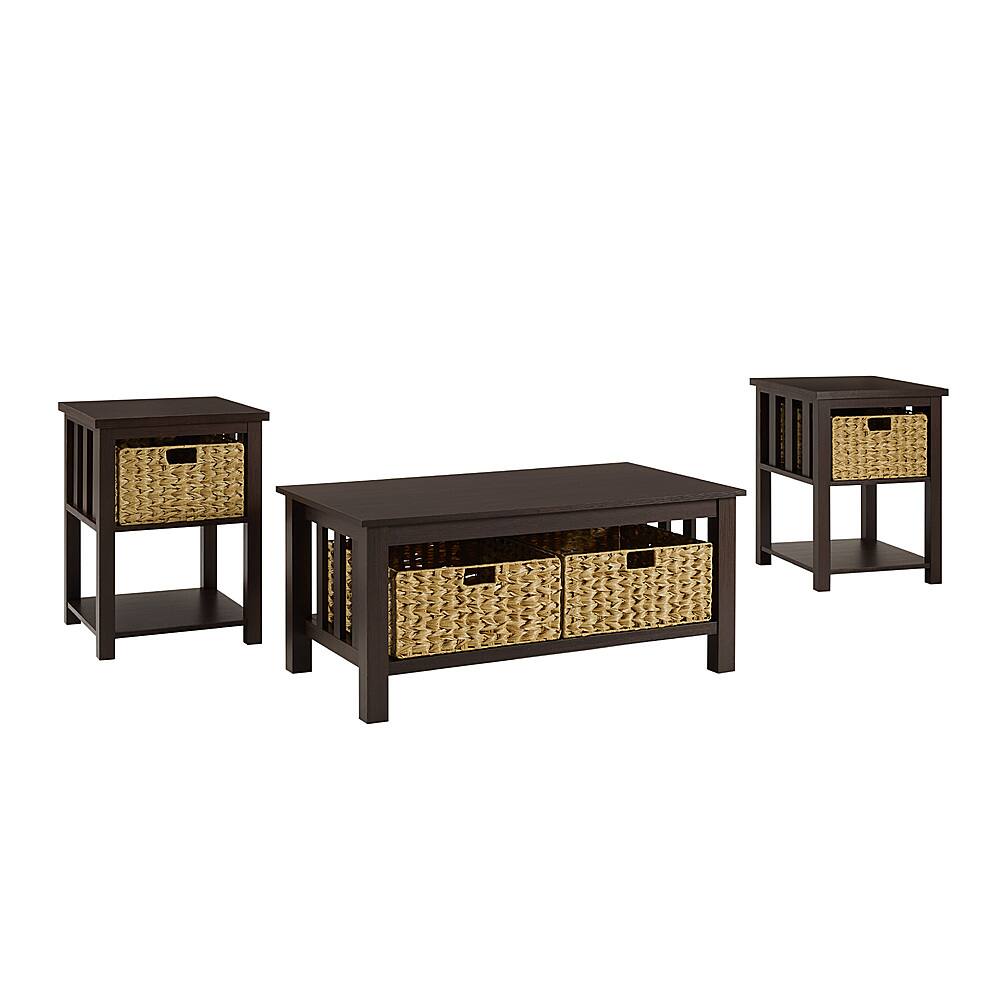 Left View: Walker Edison - Mission Style 3 Piece Coffee and Side Table Set - Espresso