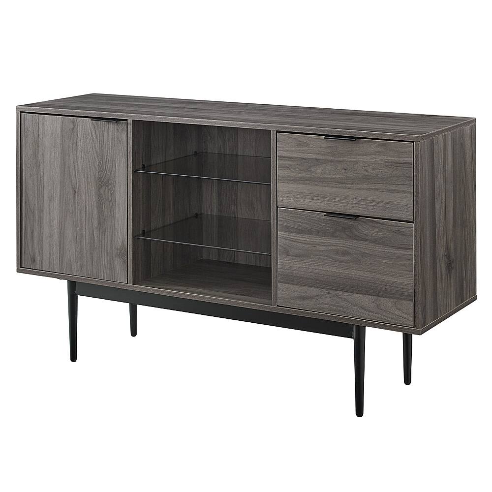 Left View: Walker Edison - 52” Modern Glass Shelf TV Stand for TVs up to 58” - Slate grey