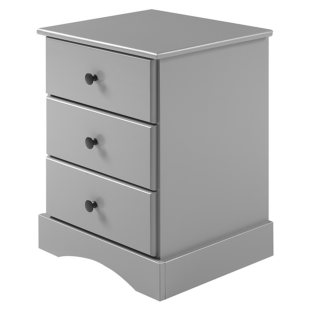 Left View: Walker Edison - 23” Traditional 3 Drawer Solid Wood Nightstand - Grey