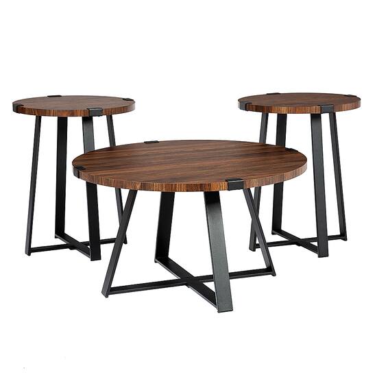 Walker Edison Urban 3 Piece Metal Coffee and Side Table Set Dark