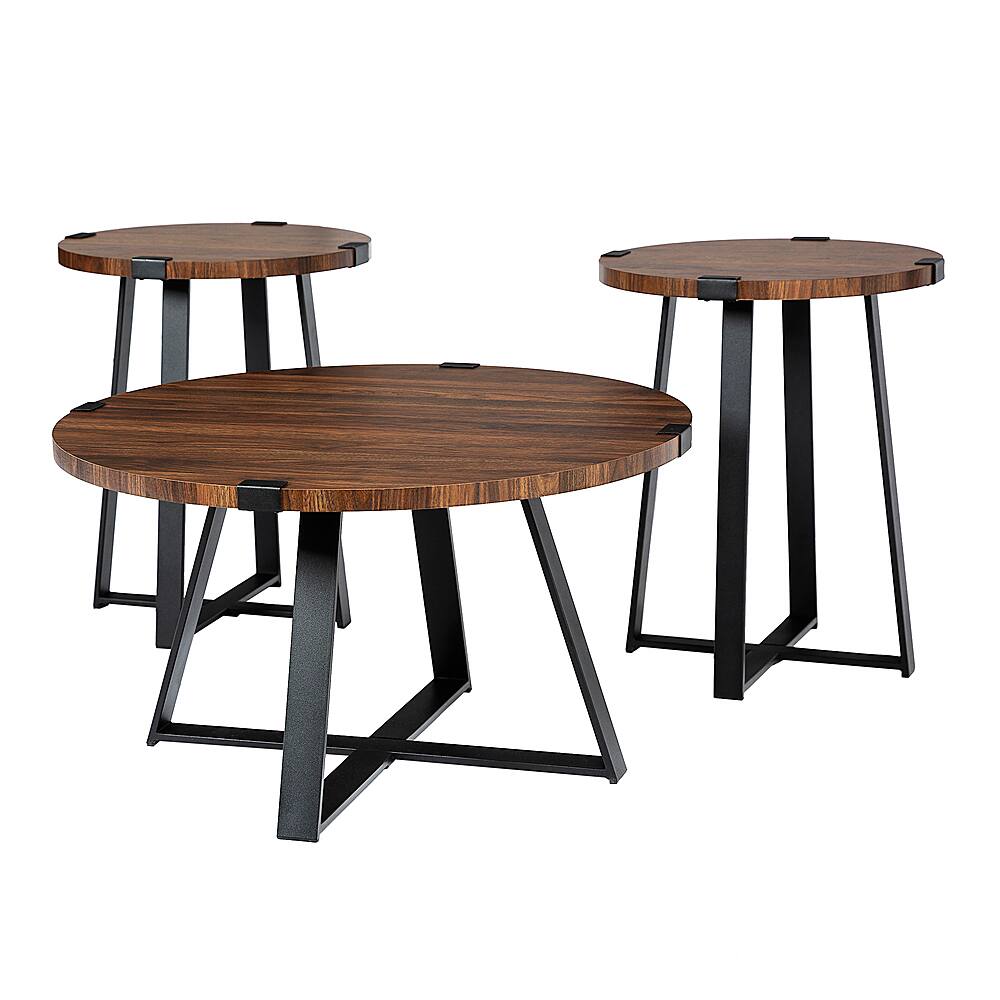 Left. Walker Edison - Urban 3 Piece Metal Coffee and Side Table Set - Dark Walnut.