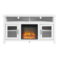 Walker Edison - Tall Glass Two Door Soundbar Storage Fireplace TV Stand for Most TVs Up to 65" - Brushed White - Front_Zoom