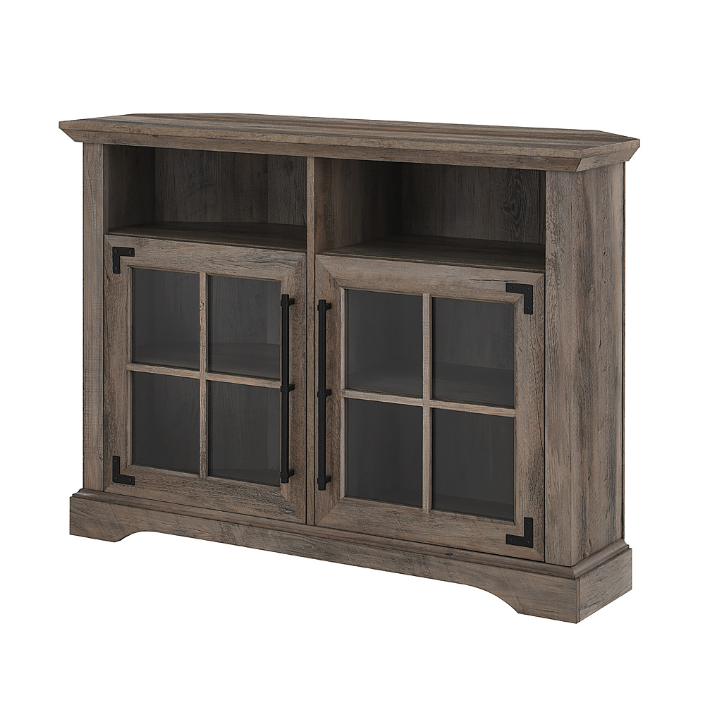 Left View: Walker Edison - 44” Farmhouse Corner TV Stand for TVs up to 50” - Grey Wash