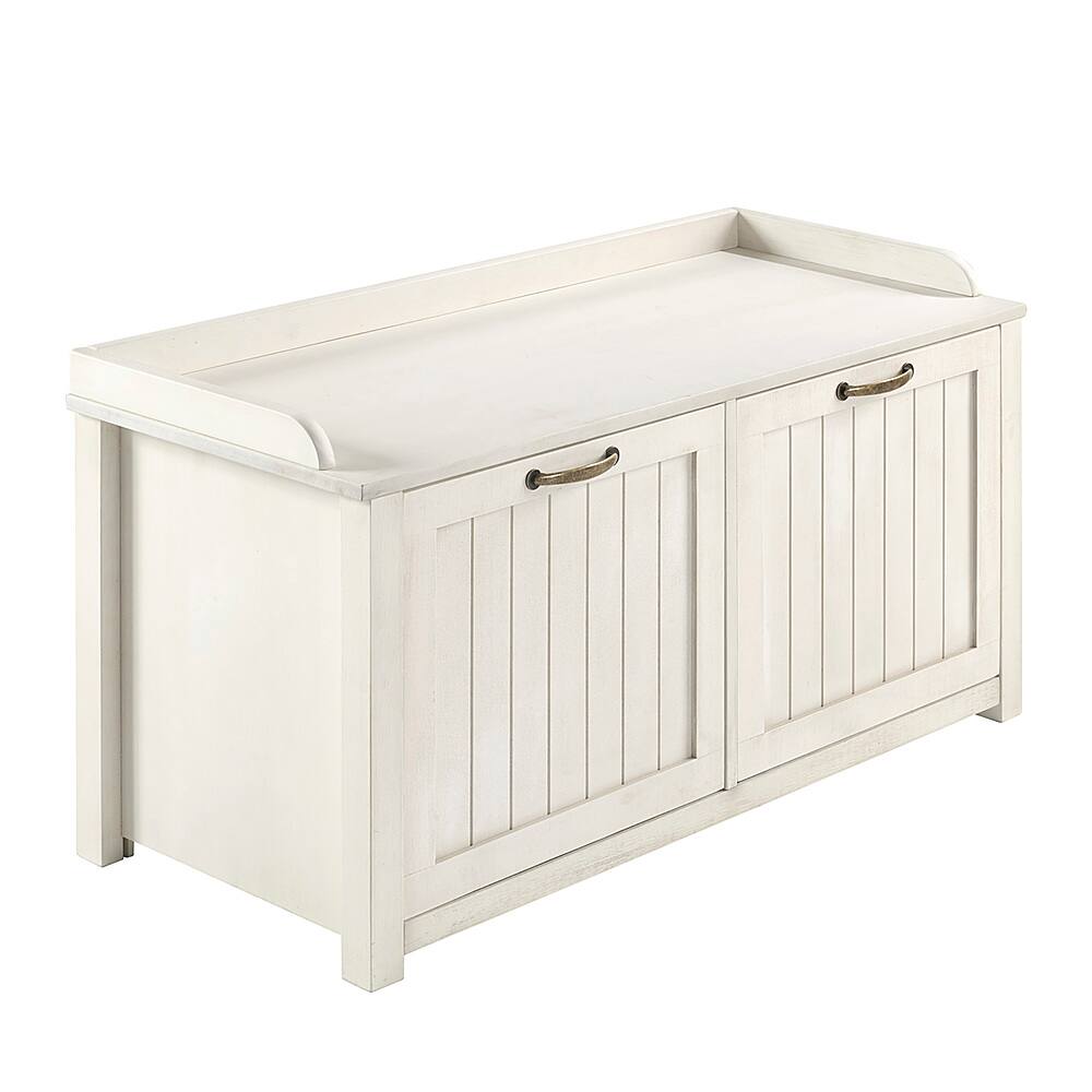 Angle View: Walker Edison - 38” Classic Drop Down Storage Entry Bench - White Wash