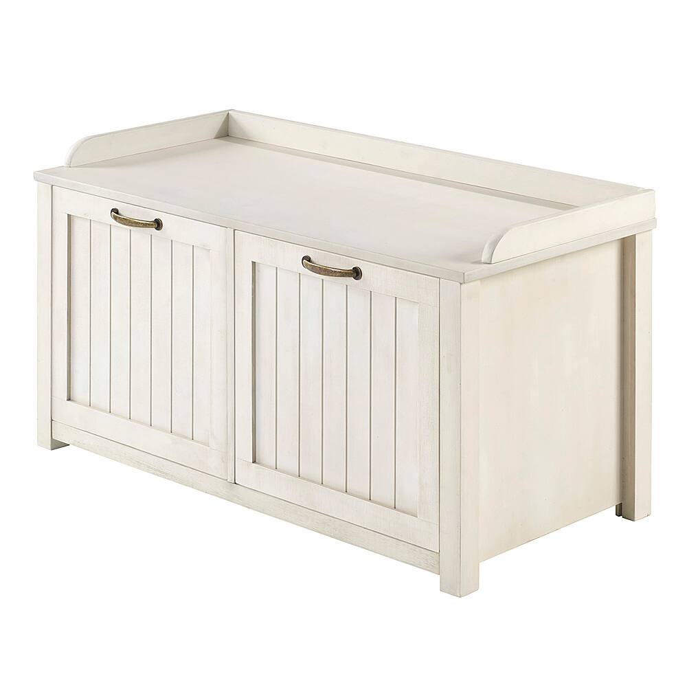 Left View: Walker Edison - 38” Classic Drop Down Storage Entry Bench - White Wash