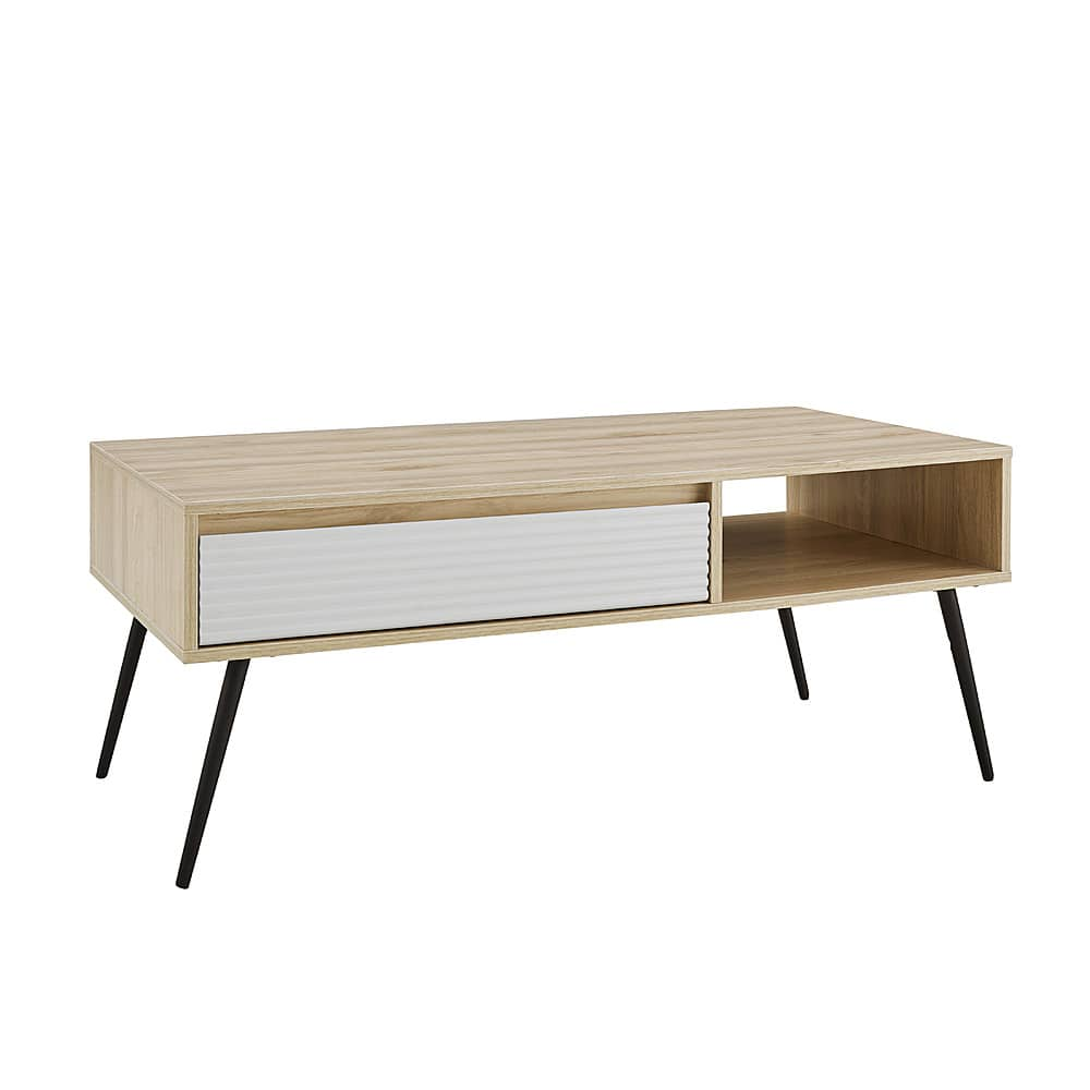 Angle View: Walker Edison - 44” Contemporary Fluted Drawer Coffee Table - Solid white/Birch