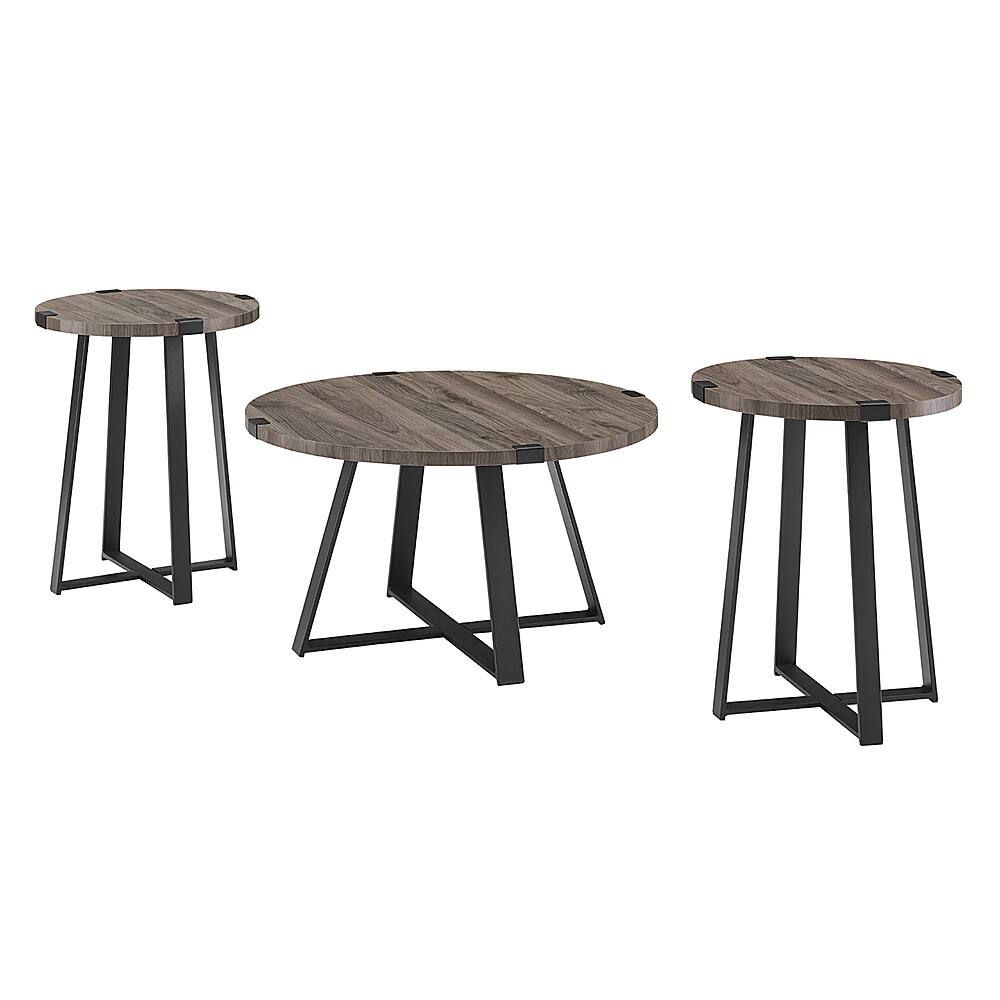 Left View: Walker Edison - Urban 3 Piece Metal Coffee and Side Table Set - Slate Grey