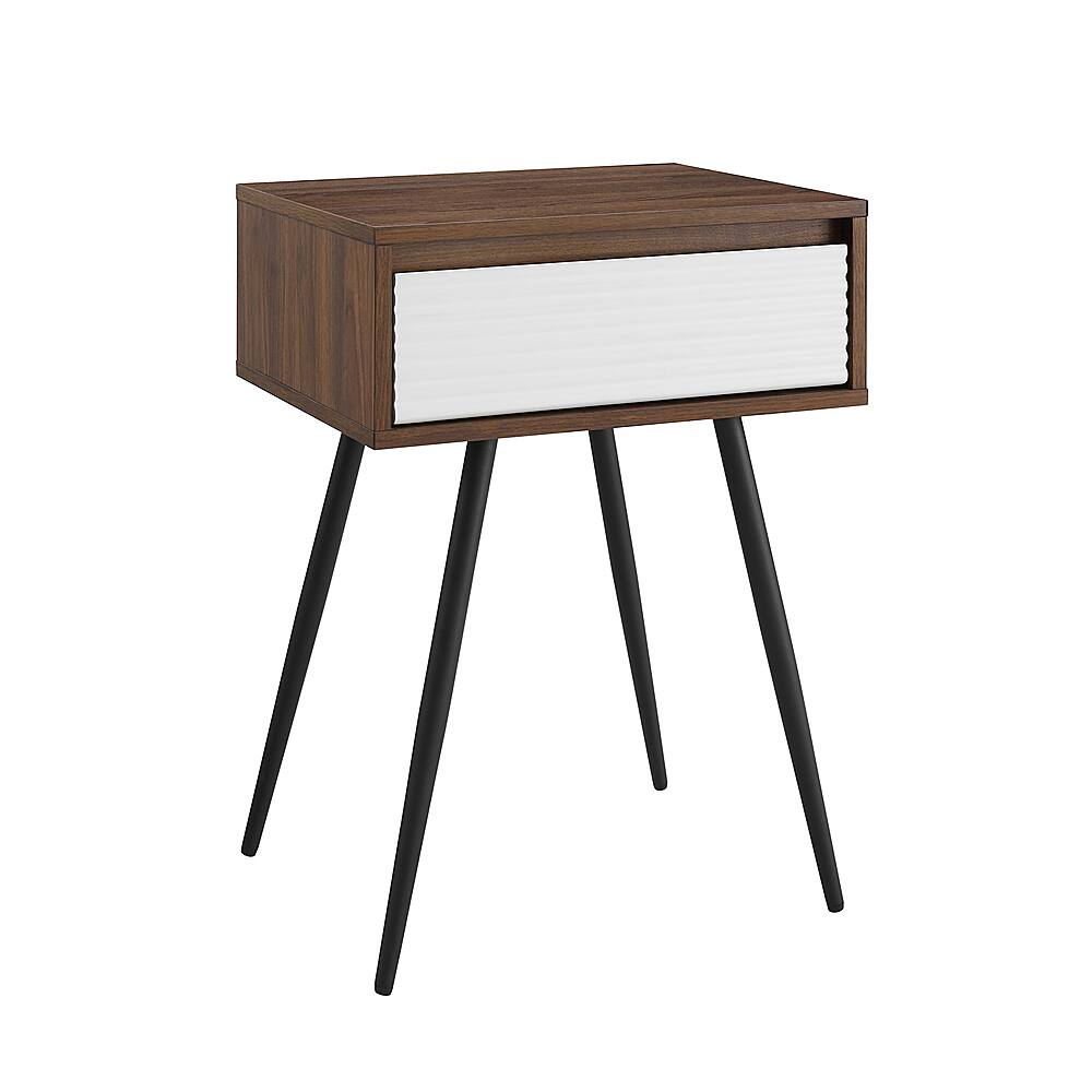 Angle View: Walker Edison - 18” Contemporary Fluted Drawer Accent Table - Solid white/Dark walnut