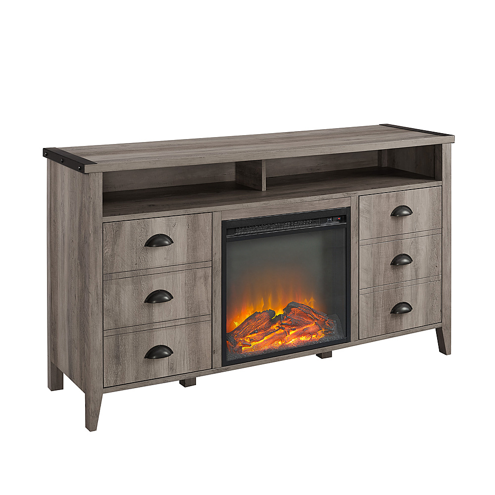 Angle View: Walker Edison - Rustic Apothecary Two Door Fireplace TV Stand for Most TVs up to 58" - Grey Wash