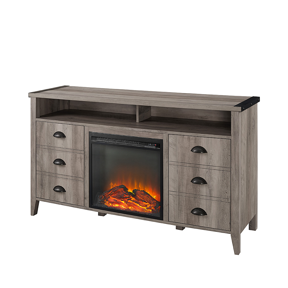 Left View: Walker Edison - Rustic Apothecary Two Door Fireplace TV Stand for Most TVs up to 58" - Grey Wash
