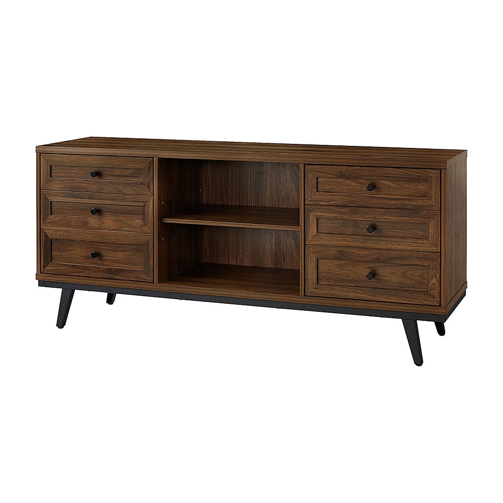 Left View: Walker Edison - 58” Modern 2 Door TV Stand for TVs up to 65” - Dark walnut