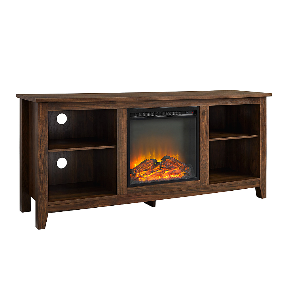 Angle View: Walker Edison - Modern Two Drawer Fireplace TV Stand for Most TVs up to 65” - Birch