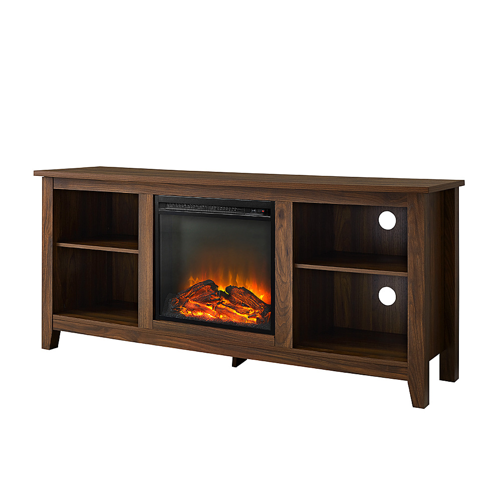 Left View: Walker Edison - Modern Two Drawer Fireplace TV Stand for Most TVs up to 65” - Birch
