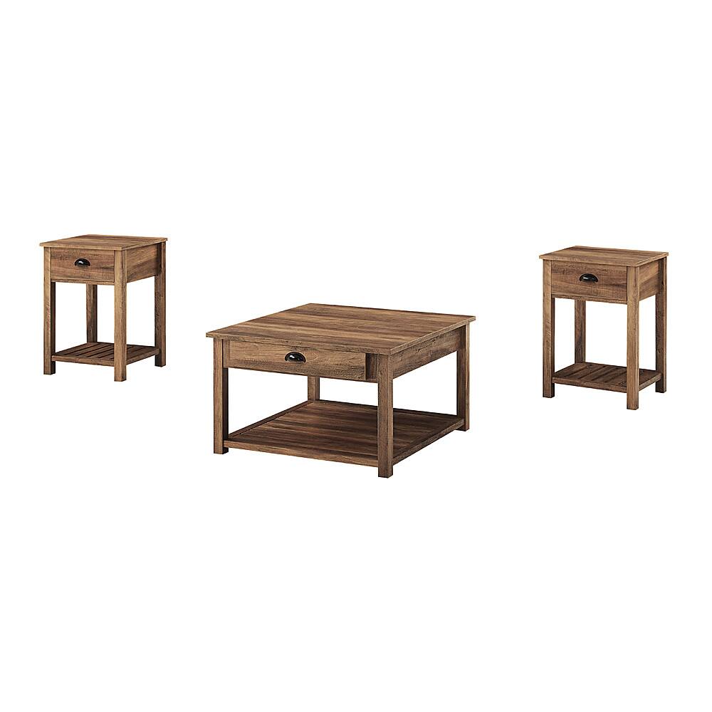 Angle View: Walker Edison - Country 3-Piece Coffee and Side Table Set - Rustic Oak