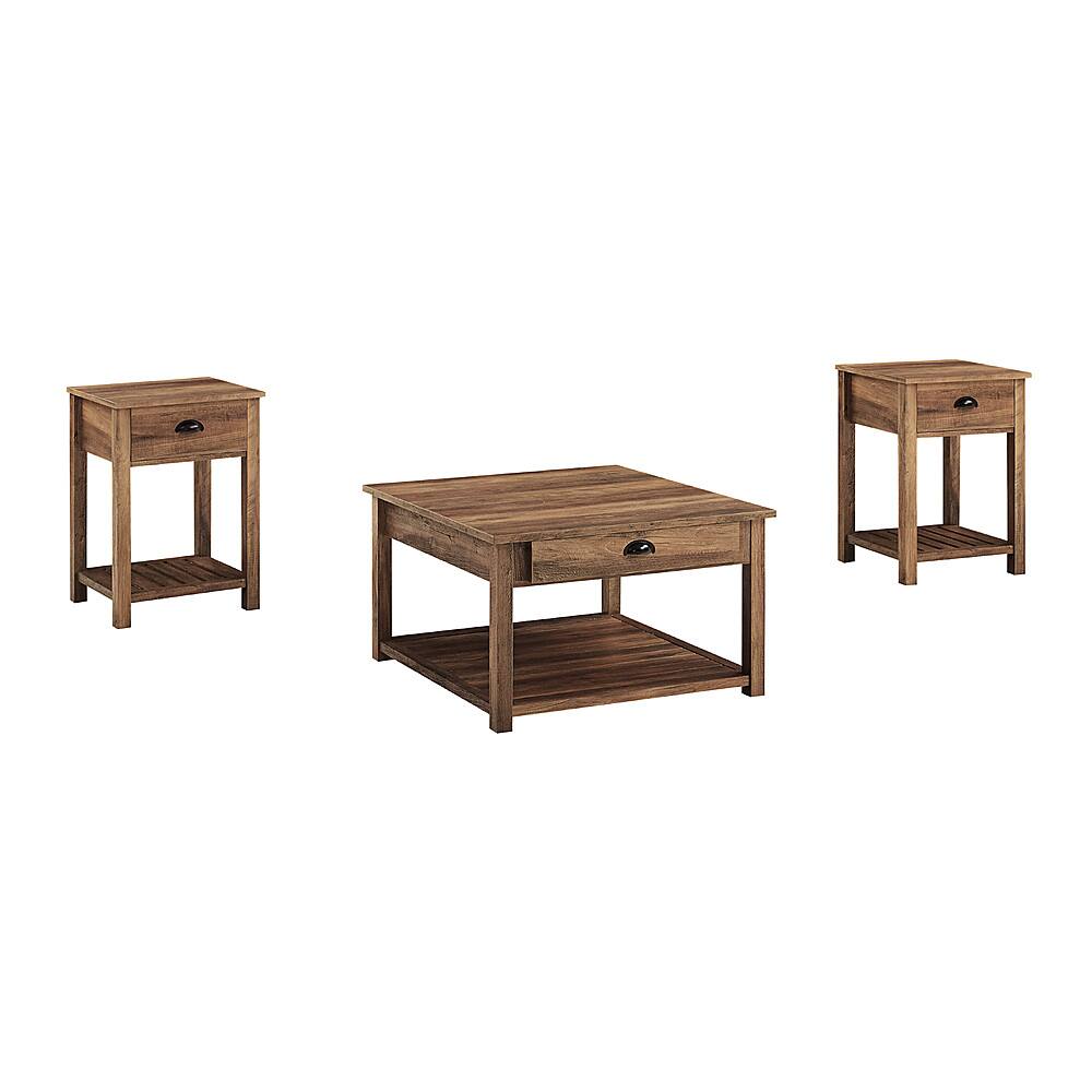 Left View: Walker Edison - Country 3-Piece Coffee and Side Table Set - Rustic Oak