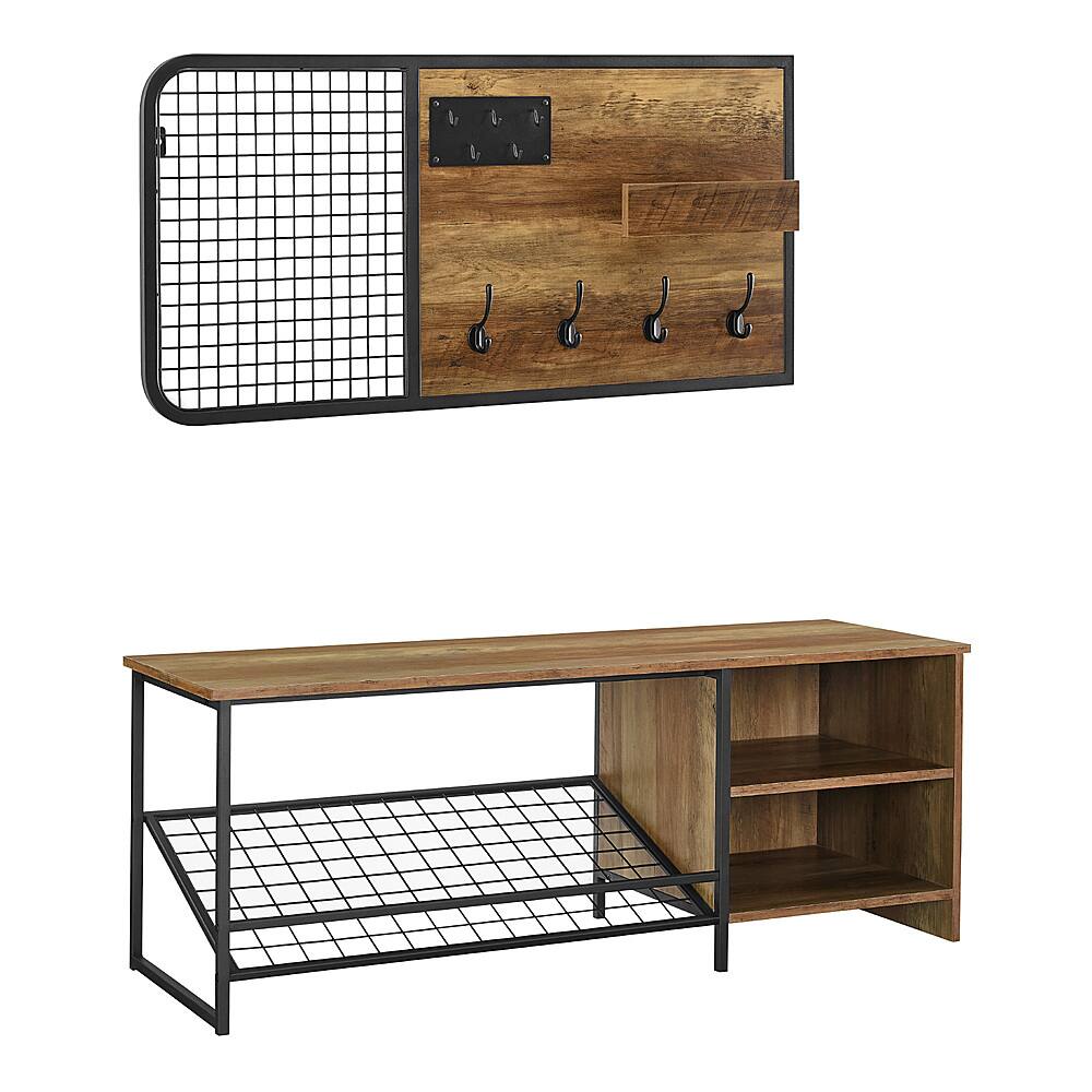 Angle View: Walker Edison - 48" Industrial Entry Bench and Wall Organizer Set - Reclaimed barnwood