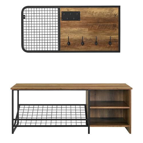 Walker Edison - 48" Industrial Entry Bench and Wall Organizer Set - Reclaimed barnwood