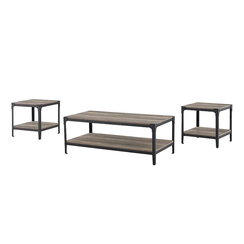 Left View: Walker Edison - Rustic 3-Piece Metal-Leg Coffee and Side Table Set - Grey/Wash