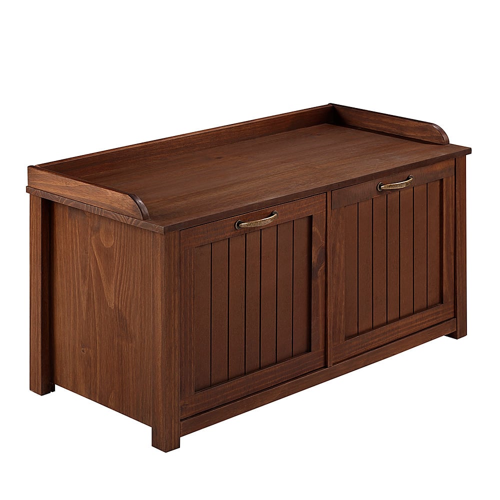 Angle View: Walker Edison - 38” Classic Drop Down Storage Entry Bench - Walnut