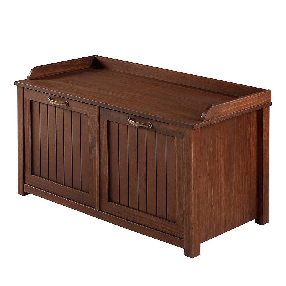 Left View: Walker Edison - 38” Classic Drop Down Storage Entry Bench - Walnut