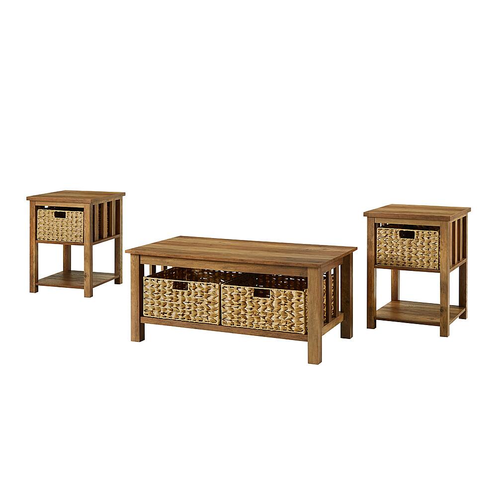 Angle View: Walker Edison - Mission Style 3 Piece Coffee and Side Table Set - Rustic Oak