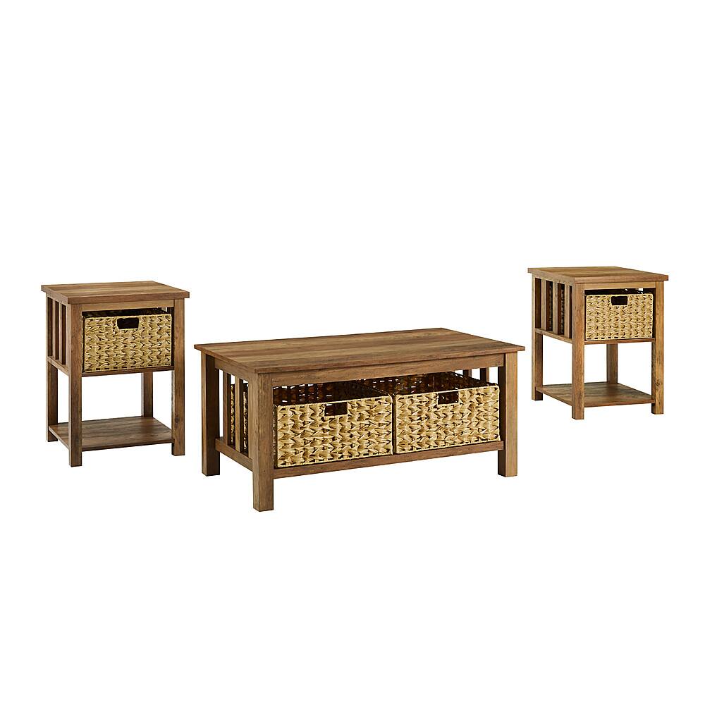 Left View: Walker Edison - Mission Style 3 Piece Coffee and Side Table Set - Rustic Oak