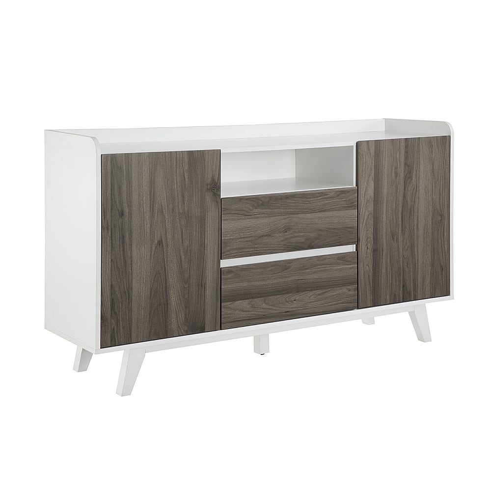 Angle View: Walker Edison - 58” Modern Tray-Top TV Stand for TVs up to 65” - Solid white/Slate grey