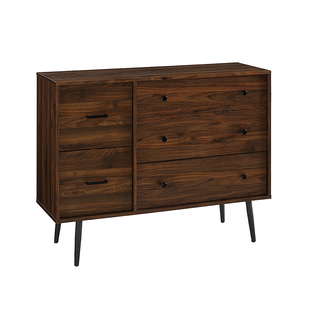 Angle View: Walker Edison - 46” Contemporary 5 Drawer Asymmetric Dresser - Dark Walnut